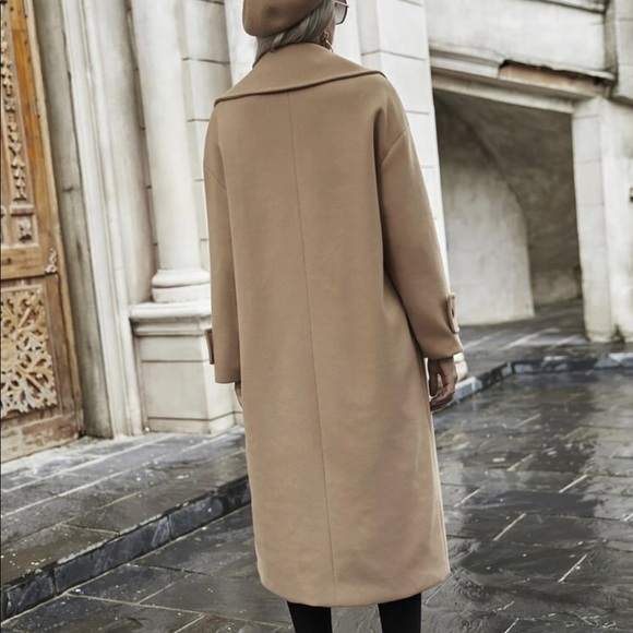 Camel double breasted trench long peacoat jacket - Picture 2 of 7